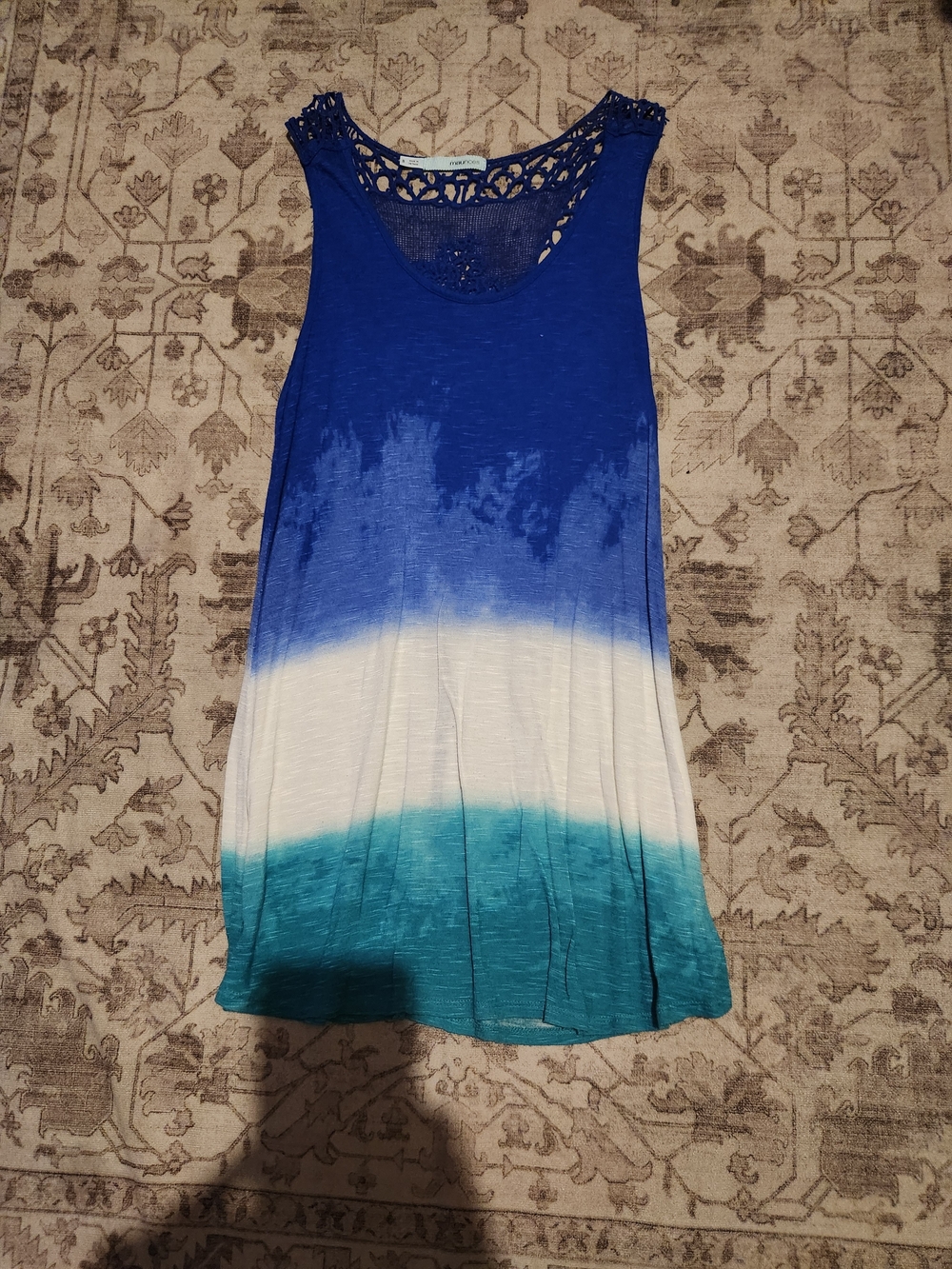 Maurices Blue, White & Teal Crochet Yoke Tank